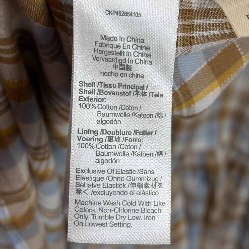 Madewell Plaid Ruffle Strap Smocked Midi Dress Blue Brown NF904 Size 10 - Picture 9 of 14